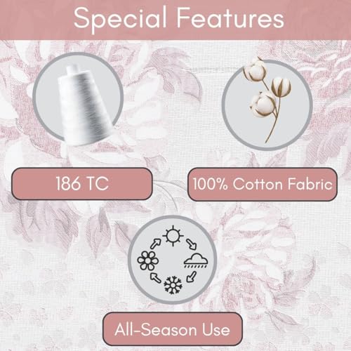 Image of Mafatlal 186 TC Spring Glory Cotton Bedsheet King Size | 108 x 108 Inches | Breathable Summer Sheets for Sleeping Comfort | Pure Cotton Bedding with 2 Pillow Covers | Cherry Pink