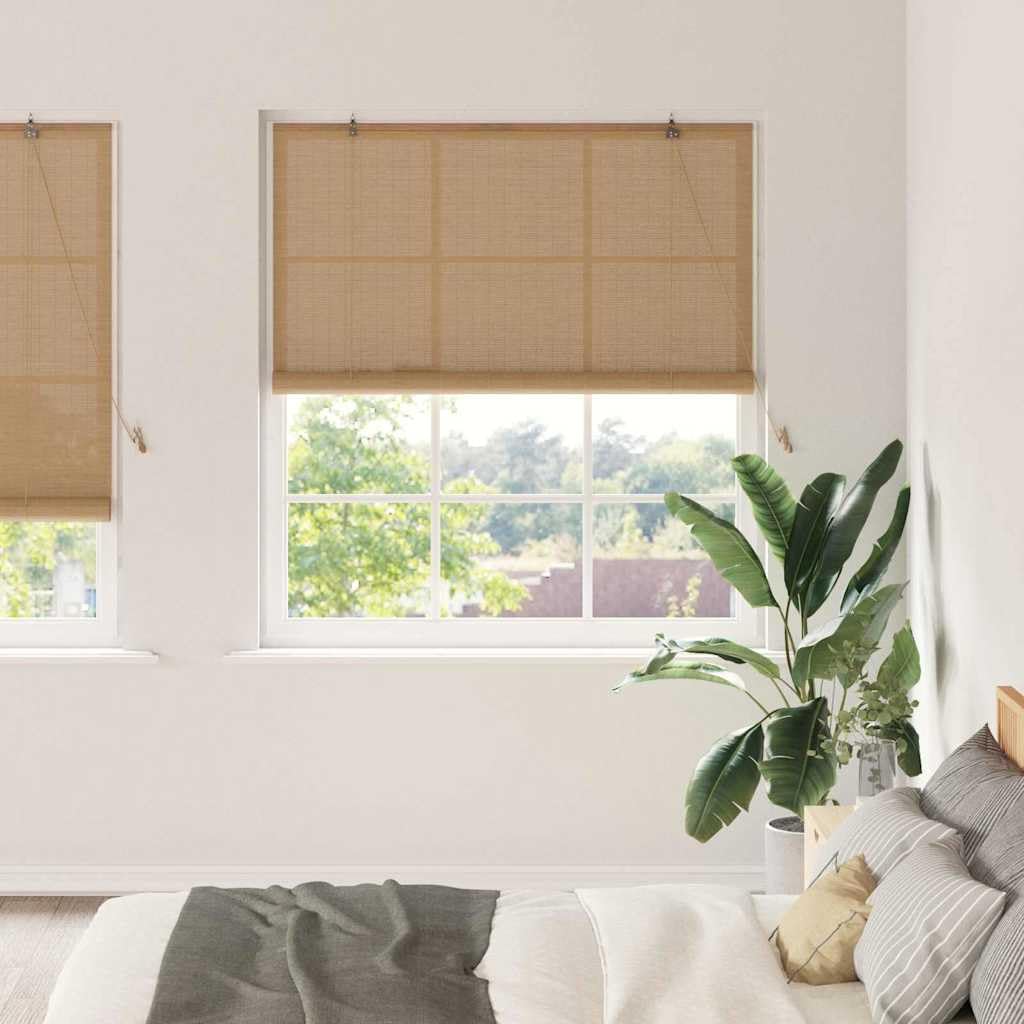 Store enrouleur en bambou marron - 140 x 220 cm - Avec cordon de serrage - Sans perçage - Design moderne - Protection UV - Fonction filtre de lumière - Facile d'entretien - Pour salon, chambre