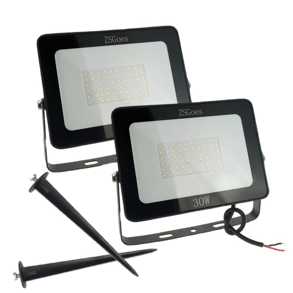 ZSGoes 2 Pack 30W Watt Cool White LED Flood Light Outdoor Waterproof IP65, Wall Floodlight Security Landscape Light, Home, Square, Yard, Garage, Street, Pathway, Low Voltage 12V 24V 36V 48V 60V AC DC