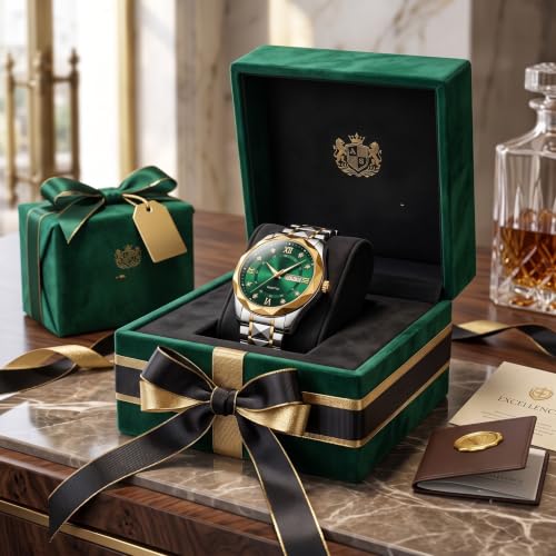 Image of GOLDENIZE FASHION Luxury Analog Roman Numeral Date Display Diamond Pattern Classics Stainless Steel Wrist Watch for Men