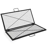 Sunnydaze Square Folding Camping Grill Grate - Portable Foldable Campfire Cooking Grate for Fire Pit - Heavy-Duty Black Steel with Handles for Outdoor Backyard BBQ - 36' x 36'