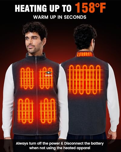 Image of WASOTO Heated Vest for Men Fleece Vest 16000mAh Battery Pack Charger Included Rechargeable Lightweight for Hunting Cycling