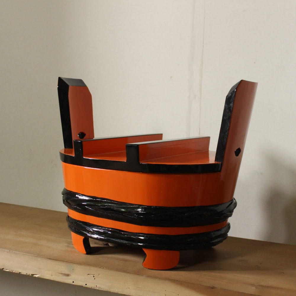 Amazon.co.jp: レトロ古い木製の蓋つき楕円木製桶お櫃曲木古民具木桶  