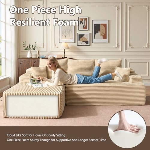 Image of HOOOWOOO Plush L Shaped Sectional Couch,97 inch Assembly Free Modern Minimalist Sofa,Boneless Corner Couch in A Box for Apartment Renting House Office(Left Chaise Beige)