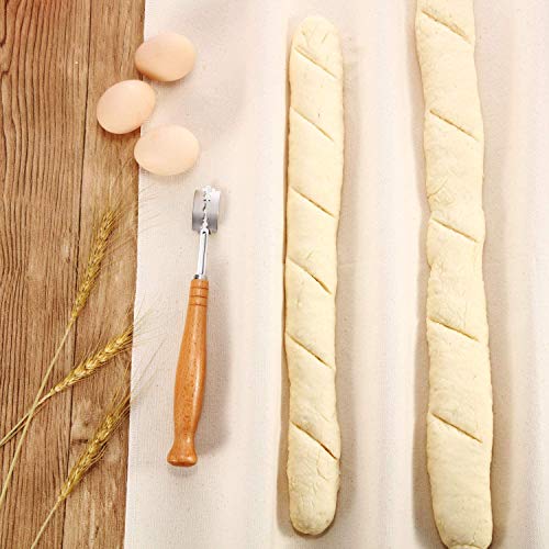 Medium Professional Bakers Dough Couche (30\'\' × 18\'\')- Inch Linen Pastry Cloth for Baking Baguette, with Bread Lame and Replaceable 5 Blades,including Leather Protective Cover