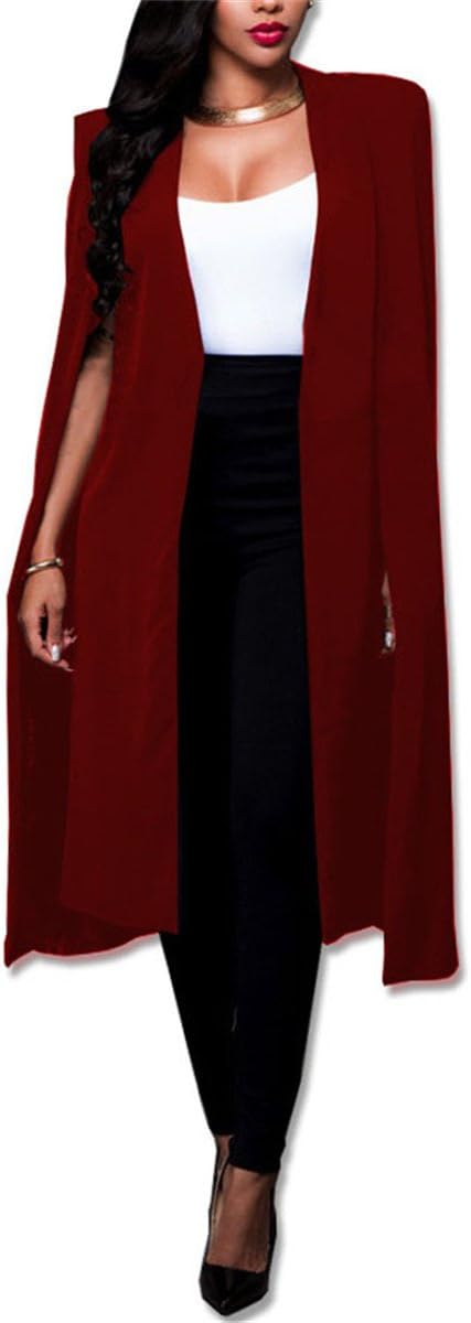 Women Casual Open Front Cape Cloak Trench Duster Coat Longline Blazer Suit Coat