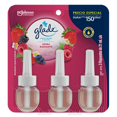Aromatizantes De Ambiente, Drugstore Glade Aceites Naturales, Aromatizante para Hogar, Dura Hasta 150 Días, Repuesto Econopack (3), Aroma Mora Radiante, 63 mL