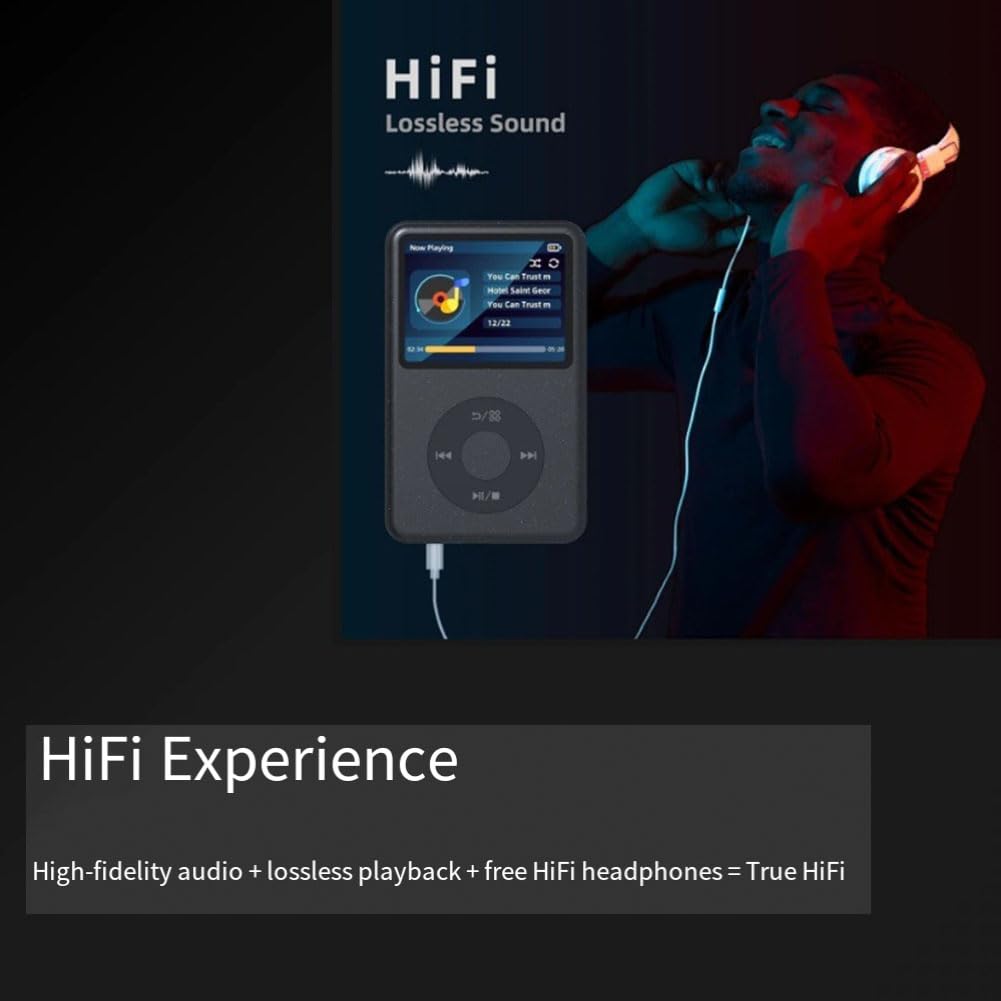 Reproductor de Música MP3 Portátil con Bluetooth de 128 GB, Reproductor de Audio Digital de Alta Resolución FM con Vídeo y Sonido HiFi, Reproductor de Pantalla Táctil A