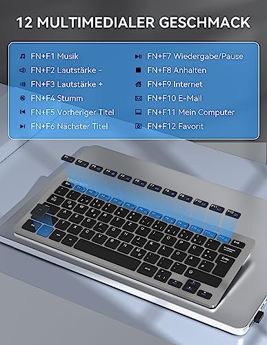 TECKNET Slim Kabellose Tastatur, Deutsches Layout QWERTZ, 2.4 GHz, 78 Tasten Mini Wireless Tastatur mit Nano USB Empfänger für Windows 11/10/8/7/Vista/XP and Android Smart TV - Grau 5