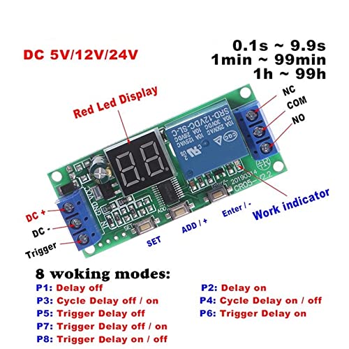 Módulo relé temporizador de 24V interruptor delay digital con funciones de bucle infinito DC 2