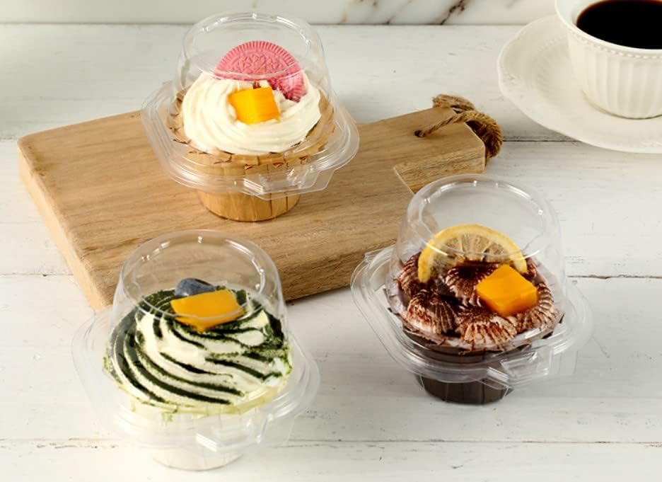 Miniatura 5 de 150 piezas Cajas para cupcakes contenedores de plástico individuales contenedores para cupcakes individuales con tapa de cúpula hermética conectada