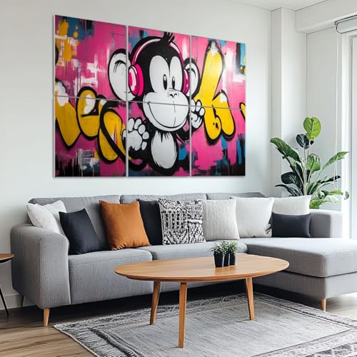 6 Pack Paneles Acústicos Arte Absorbentes de Sonido Graffiti Mono Auriculares Estilo Pop Decorativos Rosa para Paredes Aislantes para Estudios de Grabación y Oficina 72"x48" miniatura 6