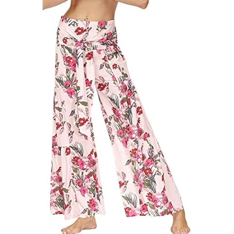 FLYCHEN Mujer Pantalones Harem Verano Tailandia Yoga Baggy Pololos Estampado Cintura Elástica Cover