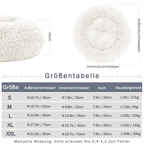 Hundebett Katzenbett Flauschig Rund aus Plüsch - Donut Kuscheliges Hundekissen Hundekorb Waschbar S/M/L/XL/XXL für Kleine, Mittelgroße und Große Hunde, Katzen und Andere Haustiere (S-40cm, Weiß)