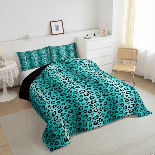 Image of Feelyou Safari Animal Fur Print Bedding Set Boys Girls Leopard Comforter Set Cheetah Stripes Print Comforter TeensWildlife Duvet Set 3Pcs