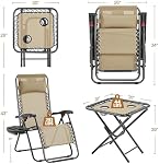 Yaheetech 3PCS Zero Gravity Recliner Portable Outdoor Reclining Chair Set w/Side Table Folding Chaise Lounge Chairs for Patio Beach Deck Garden Pool Beige