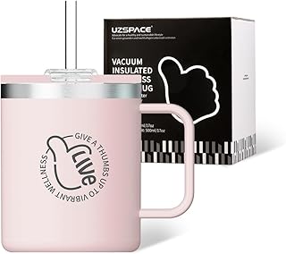 UZSPACE Kubek podróżny z uchwytem - Izolowany kubek do kawy 500 ml - Kubek termiczny do gorących lub zimnych napojów - Wielokrotnego użytku kubki do kawy ze słomką, Kwarc Różowy
