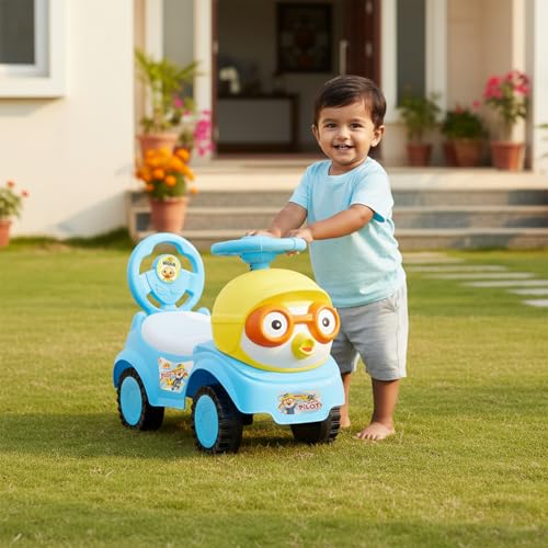 Image of Toyzone Duck Pilot Baby Ride on - Blue | Car for Kids | Toddlers Push Car with Backrest | Music & LED Light | Under Seat Storage | for Kids 2+ Years