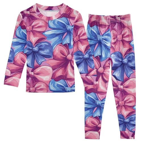 Pajama Sets Long Sleeve Large Colorful Bow Pattern Soft Comfy Sleepwear 2 Piece PJS 3-8T