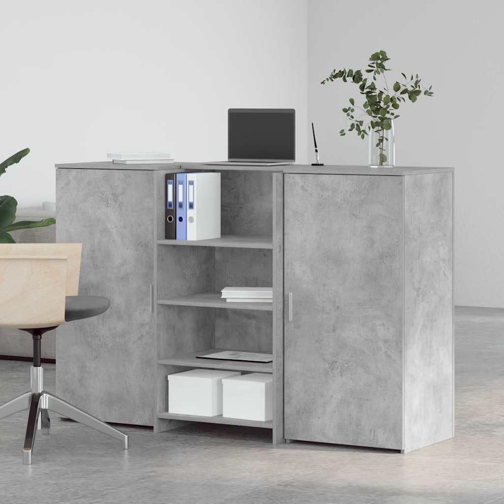 Banco reception grigio cemento 155 x 50 x 103,5 cm con ripiano incorporato e ampio spazio di archiviazione per uffici, mobile da reception con design versatile