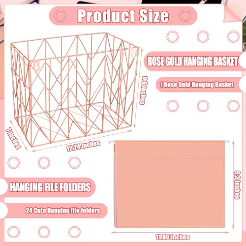 O kit de pasta de arquivos para pendurar inclui 1 suporte de arquivo de metal ouro rosa e cesta de a