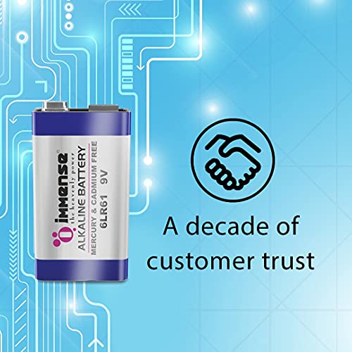 Image of Immense 9V Alkaline Battery for Smoke Alarms, Walkie Talkies, Radios, Multimeters & High-Drain Devices | 6LR61 Non Rechargeable Battery (Pack of 2)