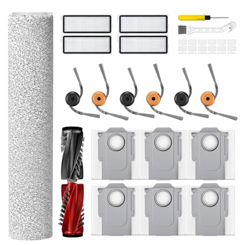 Image of 27 Pcs Qrevo Curv 2 Replacement Accessories Compatible with Qrevo Curv 2 Flow Robot Vacuum, 1 Set Mainbrush, 1 Roller Mop, 6 Scent Tablets, 4 HEPA Filters, 6 Dust Bags, 6 Side Brushes