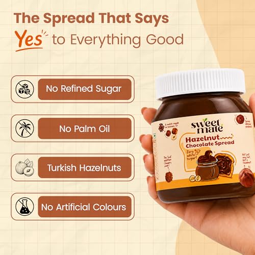 Image of Sweetmate Hazelnut Chocolate Spread - 300g | Sweetened with Jaggery | Chocolate Spread for Kids and Adults | Healthy Snack with No Preservatives and Palm Oil | Nutty & Creamy Choco Spread