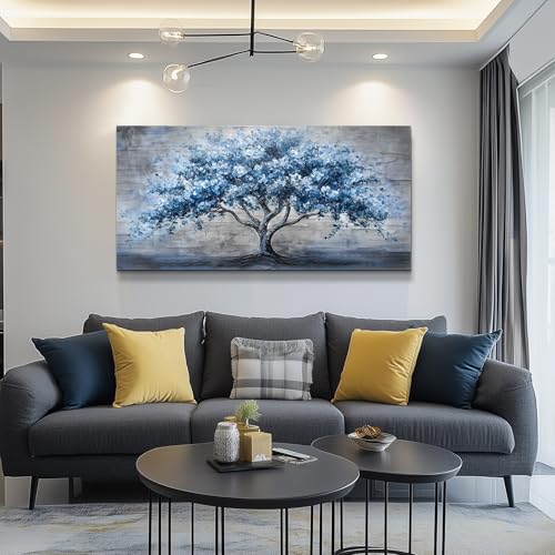KELIYUAN Canvas Wall Art For Living Room Bedroom Wall Decor Office Dining room Abstract Art Blue Tree Painting Room Hallway Wall Home Decoration Prints Artwork Picture Ready To Hang 20x40 Inches