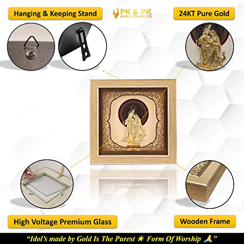Image of Pk & Pk Jewellers Lord Radha Krishna with Peacock | 24KT Gold Frame | Solid Square Collection | Medium Size [26x26 cm] (For Premium Gift, Temple, Table Decor, Home Decoration)