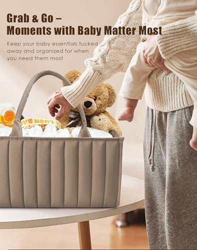 SWEET DOLPHIN 2-Pack Quilted Diaper Caddy Organizer β Premium Puffer Style Nursery Storage Bins β Water-Resistant & Wipeable Changing Table Organizer β Trendy Tote for Home & Car Travel - Mocha Brown - 4