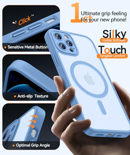 Image of CANSHN Magnetic Compatible with iPhone 12 Pro Case, Upgraded [Full Camera Protection] [Compatible with Magsafe] [Translucent Matte] Shockproof Protective Phone Cover 6.1 Inch - Light Blue