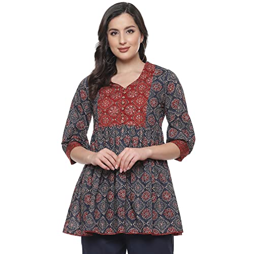 Image of BIBA Women Cotton Flared Regular Fit Printed Short Kurti