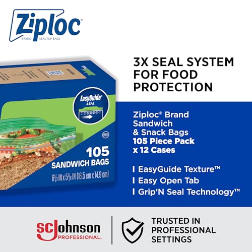 Ziploc Sandwich and Snack Bags, Easy Open and Close, Plastic Food Storage Bags, 105 Bags Total (Packaging May Vary), Pack of 12 by Ziploc - Used condition - Image 2