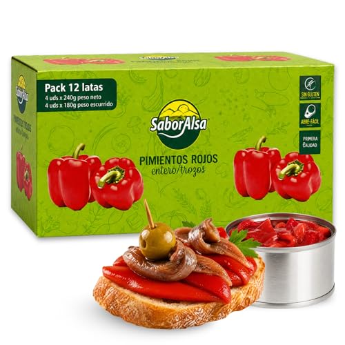 Pimiento rojo asado entero, Pimientos enteros en lata, ingrediente estrella de la dieta mediterránea, Peso Neto por lata 80 gr, Peso escurrido 60 gr, Pack de 12 latas de 80 gr
