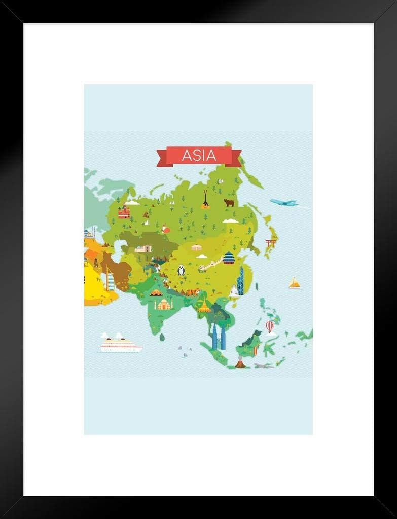 Amazon アジアの地図 イラスト アイコン 教室用 クール 巨大 大型ポスターアート 36x54 インテリア オンライン通販