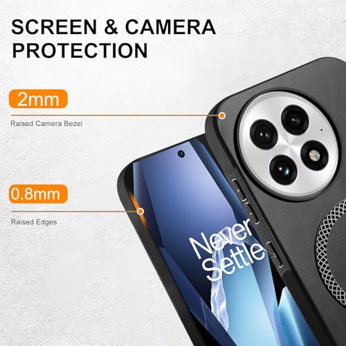 Image of KARWAN Shockproof Hybrid Leather Finish Back Case Cover Compatible with Oneplus 13 with Wireless MagEaze Charging Cover, Anti-Scratch Shield Case with Strong Minimalist Design (Black)