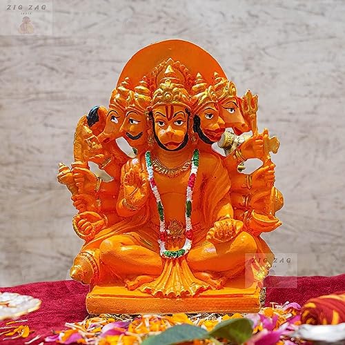 Estatua Panchmukhi Hanuman ji de Resina Naranja 6 pulgadas miniatura 1