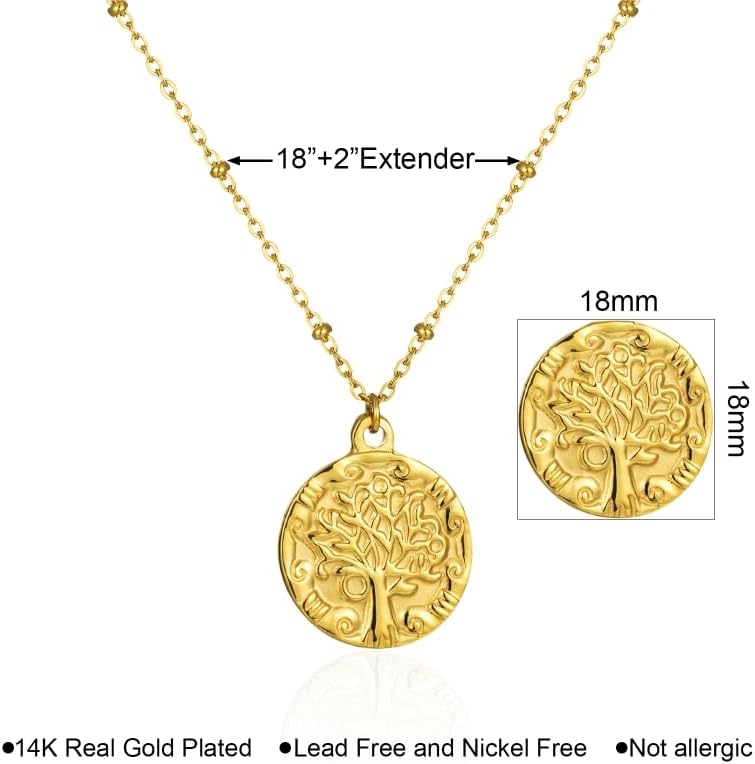 Tree of Life Necklace for women, 14K Gold Plated Classic round Non Tarnish coin pendant Necklace, Family Tree Necklace Valentines Birthday anniversaries Mother's Day Jewelry Gifts for Women - Image 4