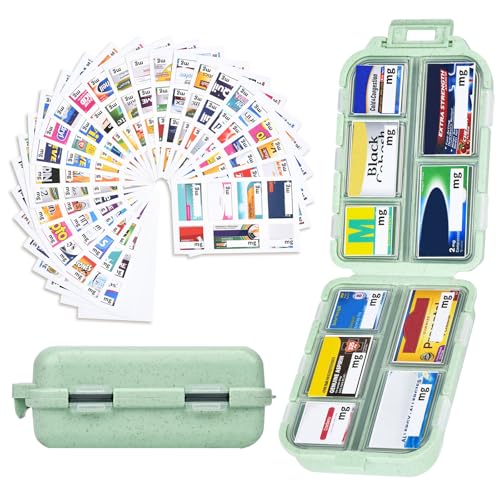 Image of Green Foldable Pill Organizer with 189 Labels - Travel Medicine Kit (1 Pack)