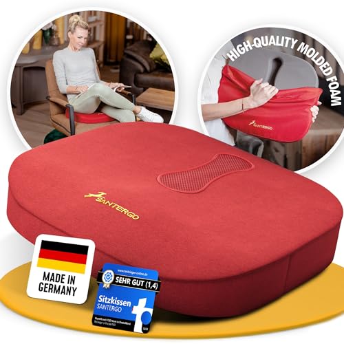 SANTERGO Orthopedic Seat cushion [PATENTED & STABLE] Lumbar Coccyx | Seat cover office chair car wheelchair | seat cushion, ergonomic back cushion, pressure cushion (red, medium 65-95 kg)