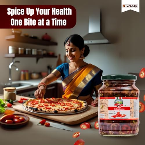 Image of CANEEN Sliced Red Jalapenos 370g 100% Vegan I Ready-to-Eat Fibre-Rich Topping for Pizza, Pasta, Snacks and Salads | Non-GMO (Pack of 3)