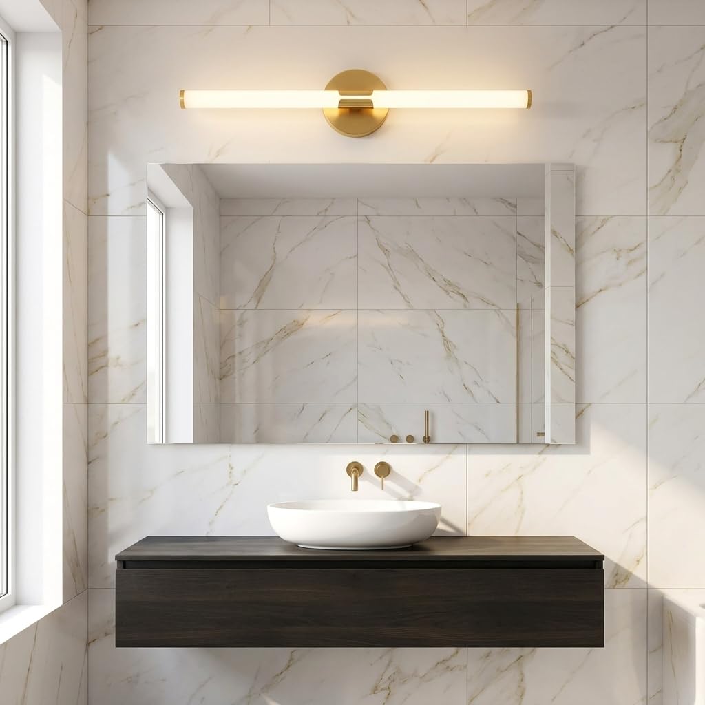 BARCELONA LED Applique LED Salle de Bain 8W 720lm IP44 60cm Or | 60cm, 8W 720lm, IP44 résistant à l’humidité, finition dorée, lumière neutre 4000K, aluminium, idéal miroir de salle de bain