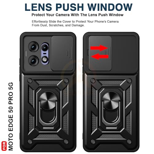 Image of Armor Bumper Back Cover Case for Motorola Moto Edge 50 Pro 5G Rotating Camera Cover, Ring Holder & Kickstand | Heavy Duty & 360 Degree Protection Back Cover (Black)