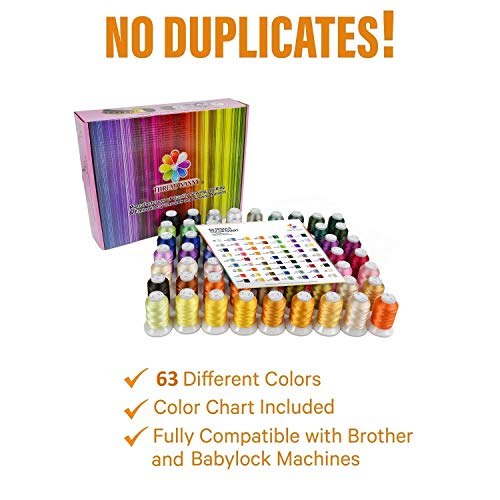 Threadnanny 63 Colors Premium Polyester Machine Embroidery Thread Set 1100 Yards Each Spool - Compatible With Brother Babylock Singer Janome All Home Embroidery And Sewing Machines #TOP1
