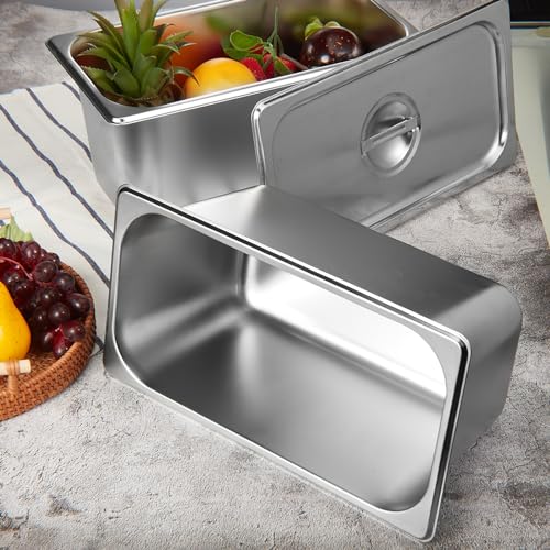 Image of Mifoci 4 Pack Stainless Steam Hotel Pan with Lid, 1 /3 Size x 6 Inch Deep Table Steam Pan Restaurant Supplies Reusable Anti Rust Catering Storage for Home, Party, Restaurant, Hotel, Buffet