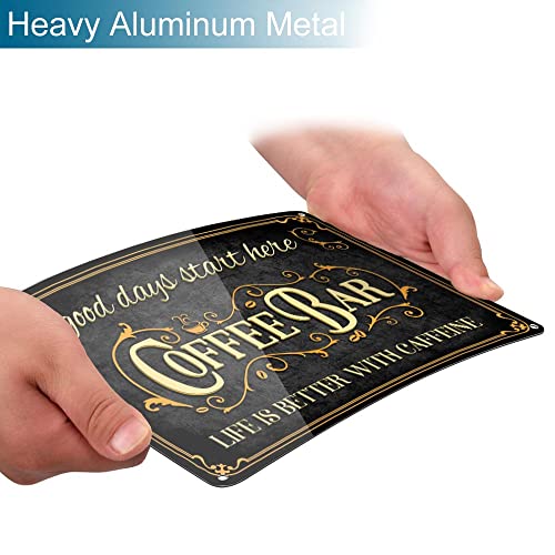 Coffee Bar Sign Life Is Better With Caffeine Vintage Metal Plaque Signs For Kitchen Cafe Home Coffee Station Decor 8 X 12 Inch #TOP1