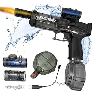 Electric Water Gun with Realistic Flame Effect, High-Capacity Squirt Gun for Summer Outdoor Fun at The Beach, Pool, or Parties – Suitable for Adults and Kids (Black)