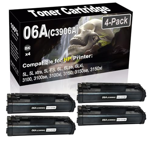 SINIYA 4-Pack (Black) Compatible 5L 5L Xtra 5L-FS 6L 6Lse 6Lxi 3100 3100se 3100xi 3150 3150se 3150xi Laser Printer Cartridge (High Capacity) Replacement for 06A C3906A Printer Cartridge