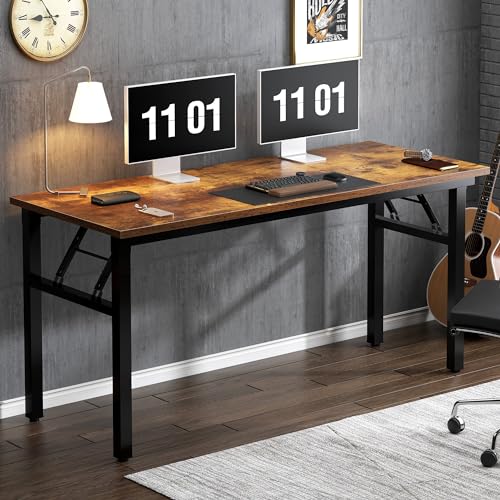 Image of Need Folding Desk, 54 inch Large Computer Desk for Home Office, No Install Needed Study Student Writing Table Desk Workstation, Rustic Brown